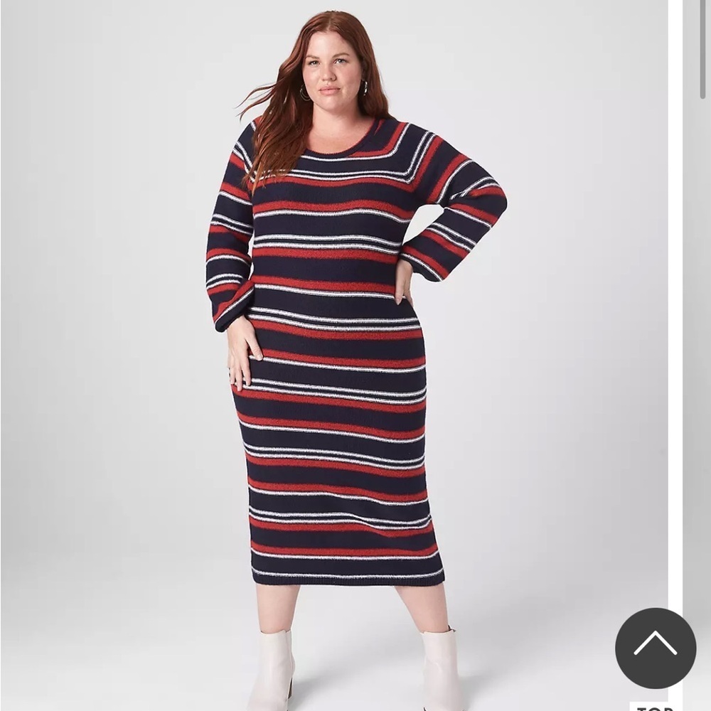 Lane Bryant Long-Sleeve Crew-Neck Striped Sweater Dress • Size 22/24 • NEW!